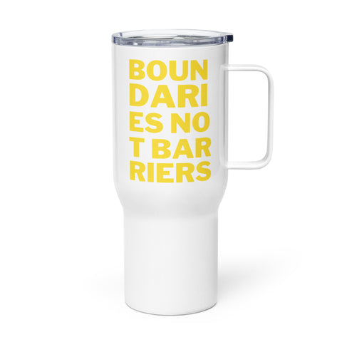 Boundaries Not Barriers Travel Mug with Handle